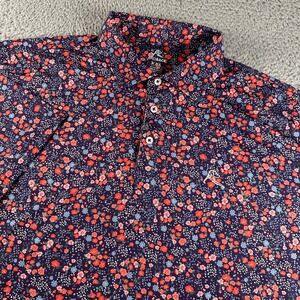 Rhoback Polo Mens XXL Floral Navy Red Short Sleeve Performance Tech Golf Shirt